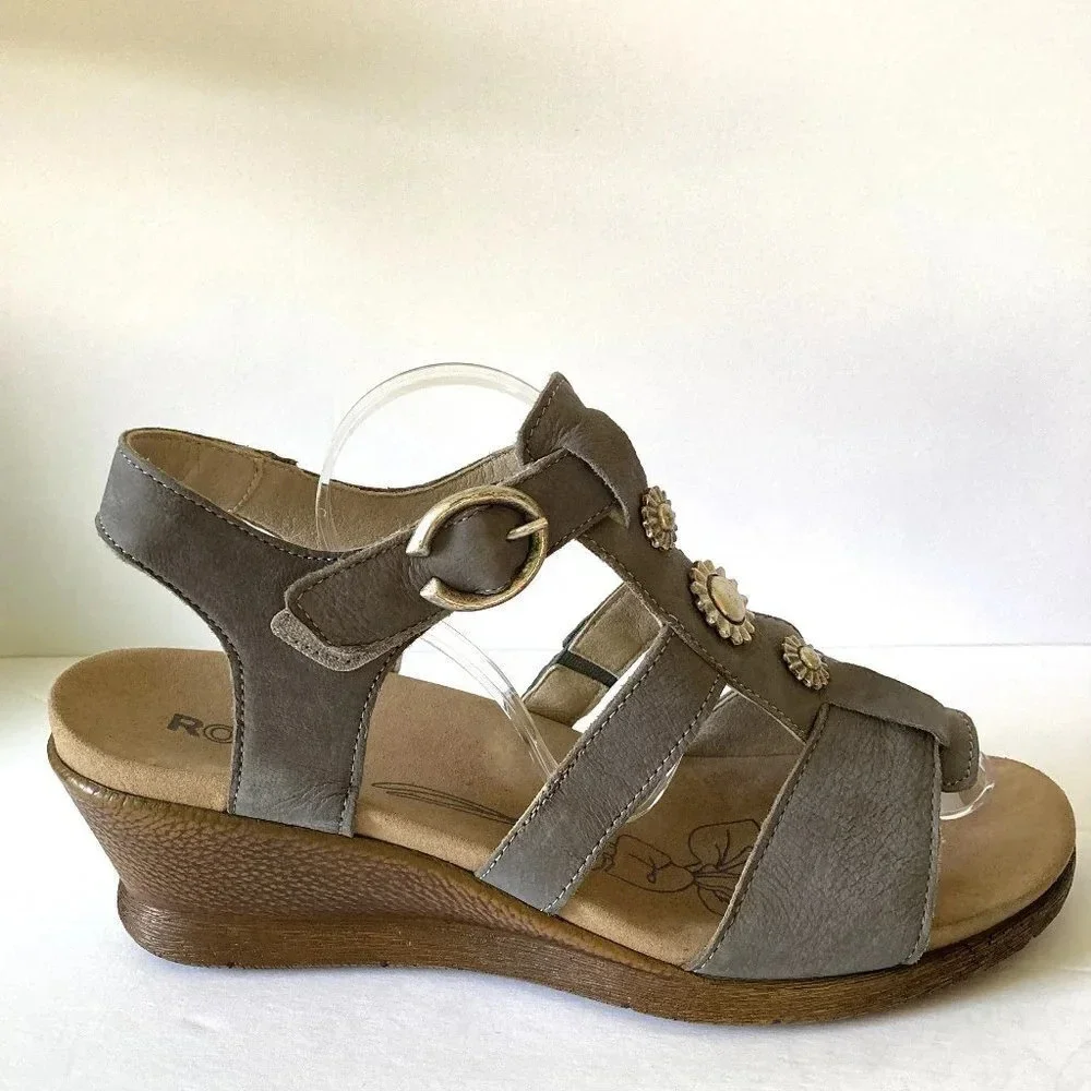 Romika Grey Gray Suede Leather Wedge Sandals, European‎ Size 41, Small Repair